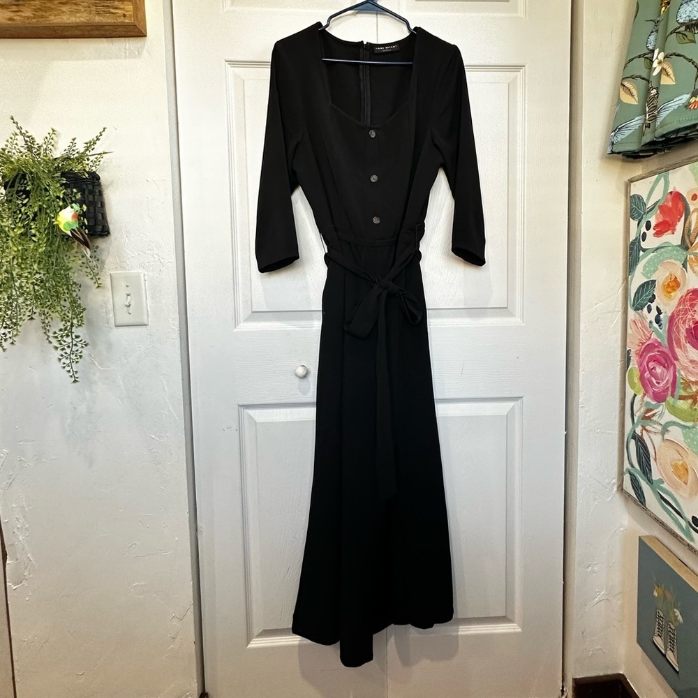 Lane Bryant Black Long Sleeve Wide Leg Belted Jumpsuit - Size 14 - EUC